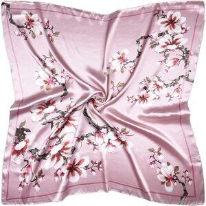 🆕 Women Pink Satin Square Silk Hair Scarves Wraps Smooth Natural Fashionable